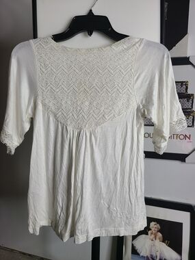 Full Tilt Cream Crochet Yoke Short Sleeve Blouse